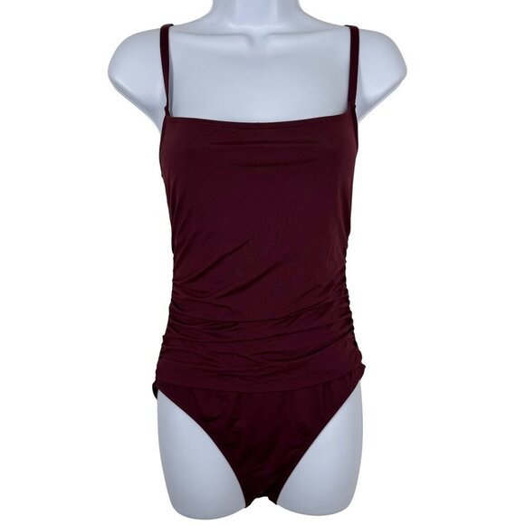 La Blanca Island Goddess Burgundy One Piece Swimsuit Size 10 Adjustable Strap - Picture 1 of 9